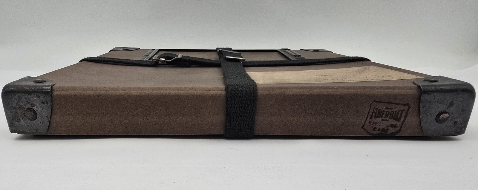 Vintage 11″ Square Fiberbilt Shipping Case Metal Corners Fabric Straps 1960s Lab