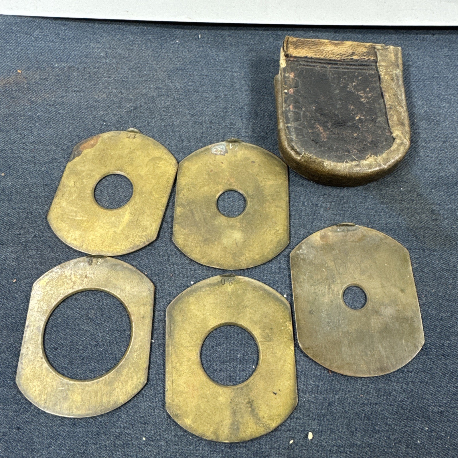 Full Set 5 Brass 43mm Waterhouse Stops for Antique Petzval Lens in Leather Case