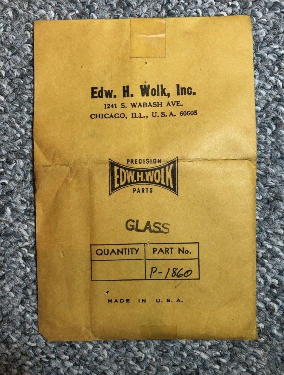 PRECISION EDW.H.WOLK PART – GLASS – P-1860 MADE IN USA