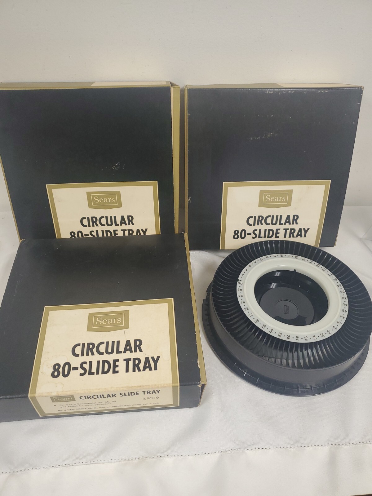 (3) Sears 9979 Circular 80-Slide Trays for Continental+Kodak Carousel Projectors