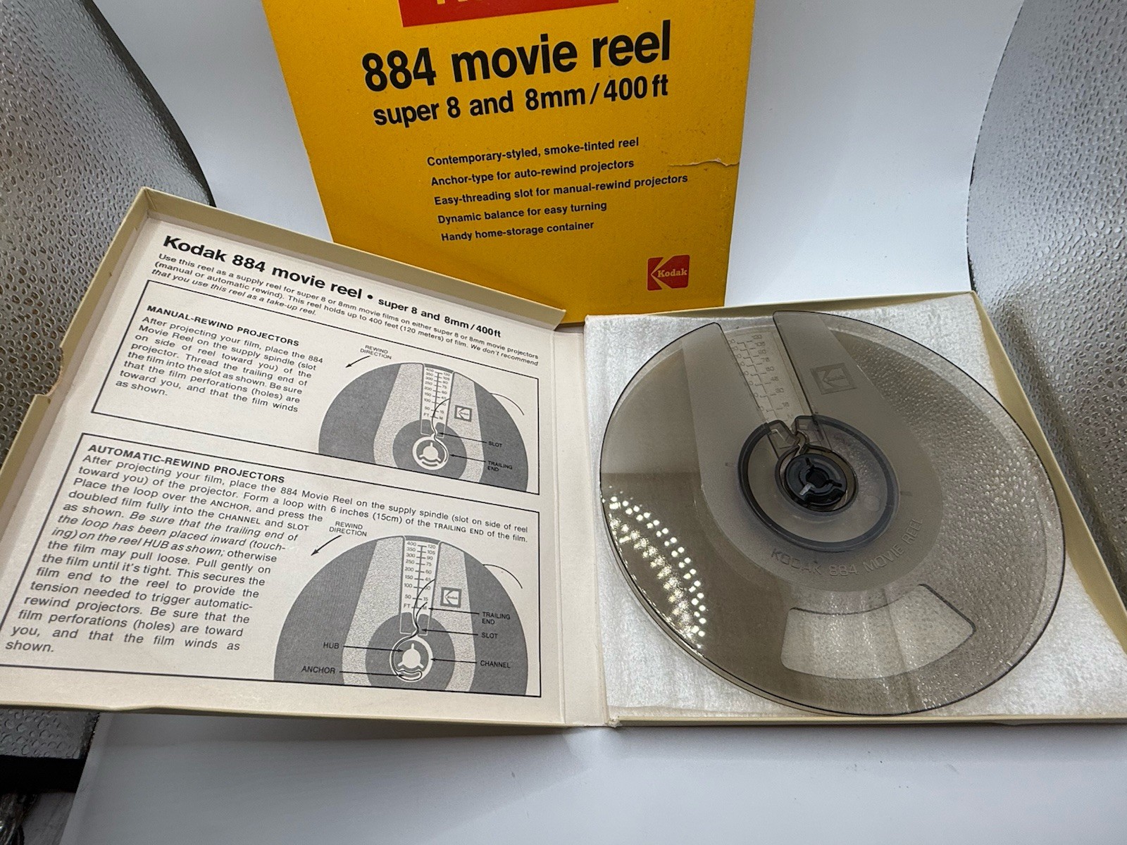 Vintage Plastic Kodak 884 Movie Reel Super 8 & 8mm 400 ft in Original Box
