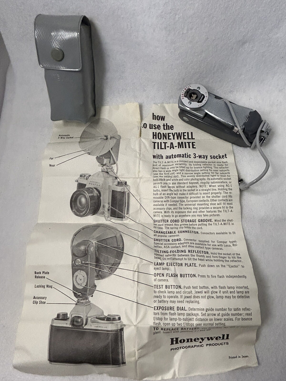 Vintage Honeywell Tilt A Mite Flash Reflector Metal Folding Portable Photography