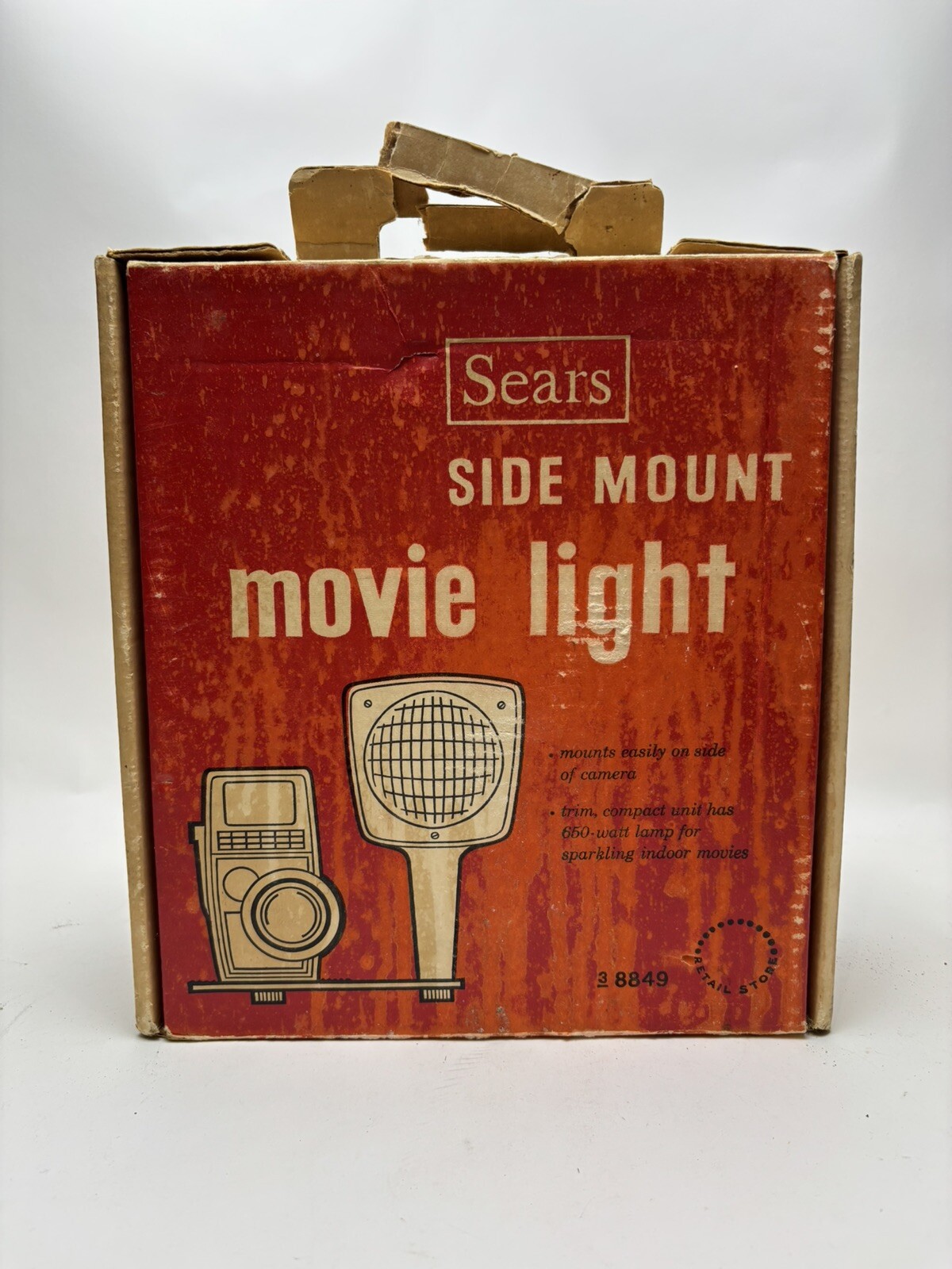 vintage Sears 110v 115v sealed beam side mount handheld movie flood light 38849