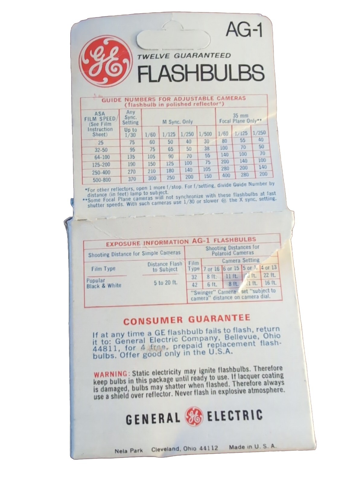 Vintage General Electric GE Blue Dot AG1 Flashbulbs Open Pack 6 Bulbs