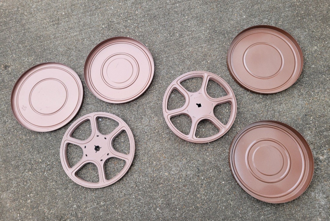 2 Vintage 7 inch Empty Film Reels & 2 Canisters