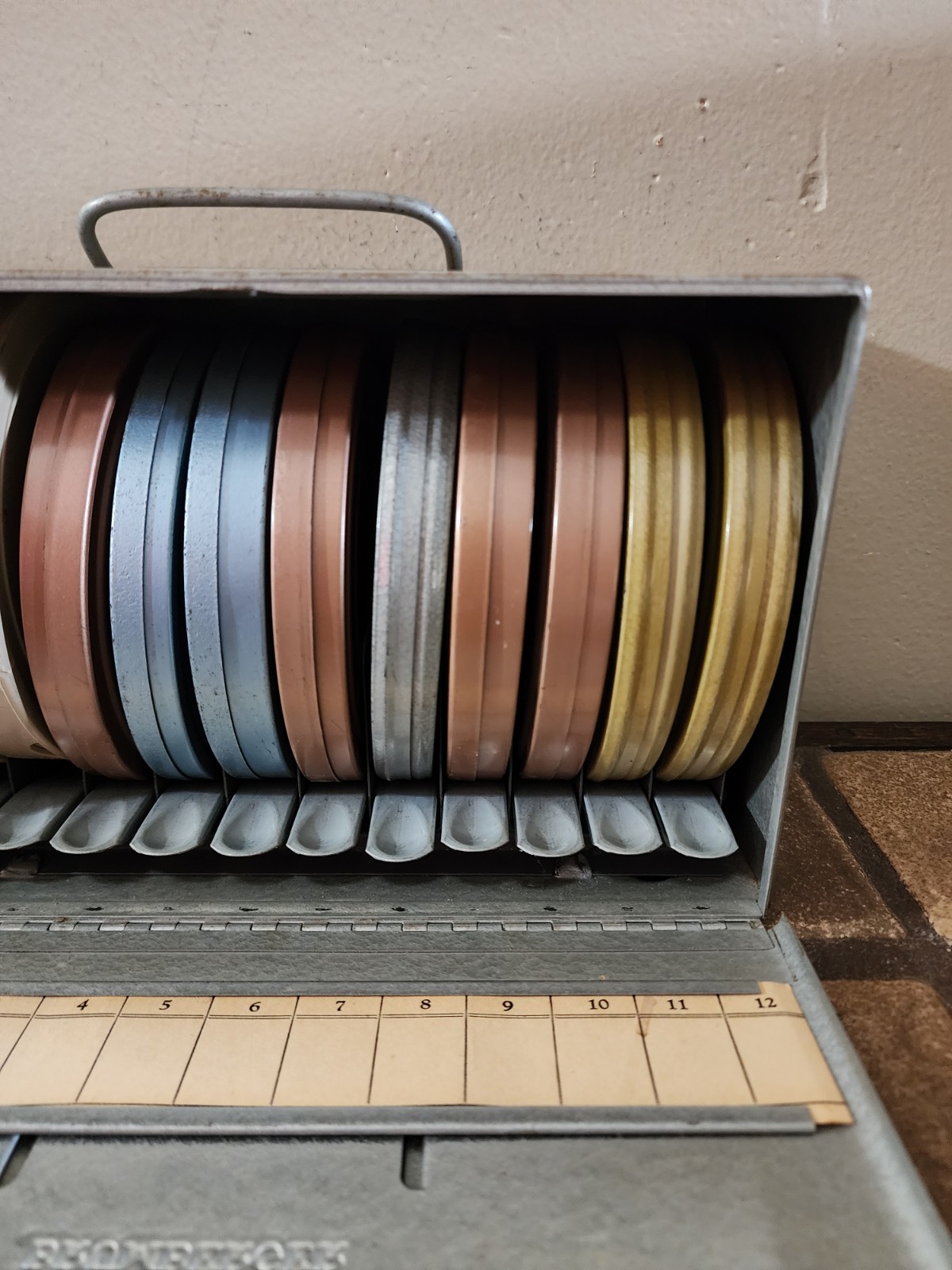 Brumberger 8mm 5″ 12 Reel Film Storage Cabinet Case W/ Reels, Cans, & Films READ