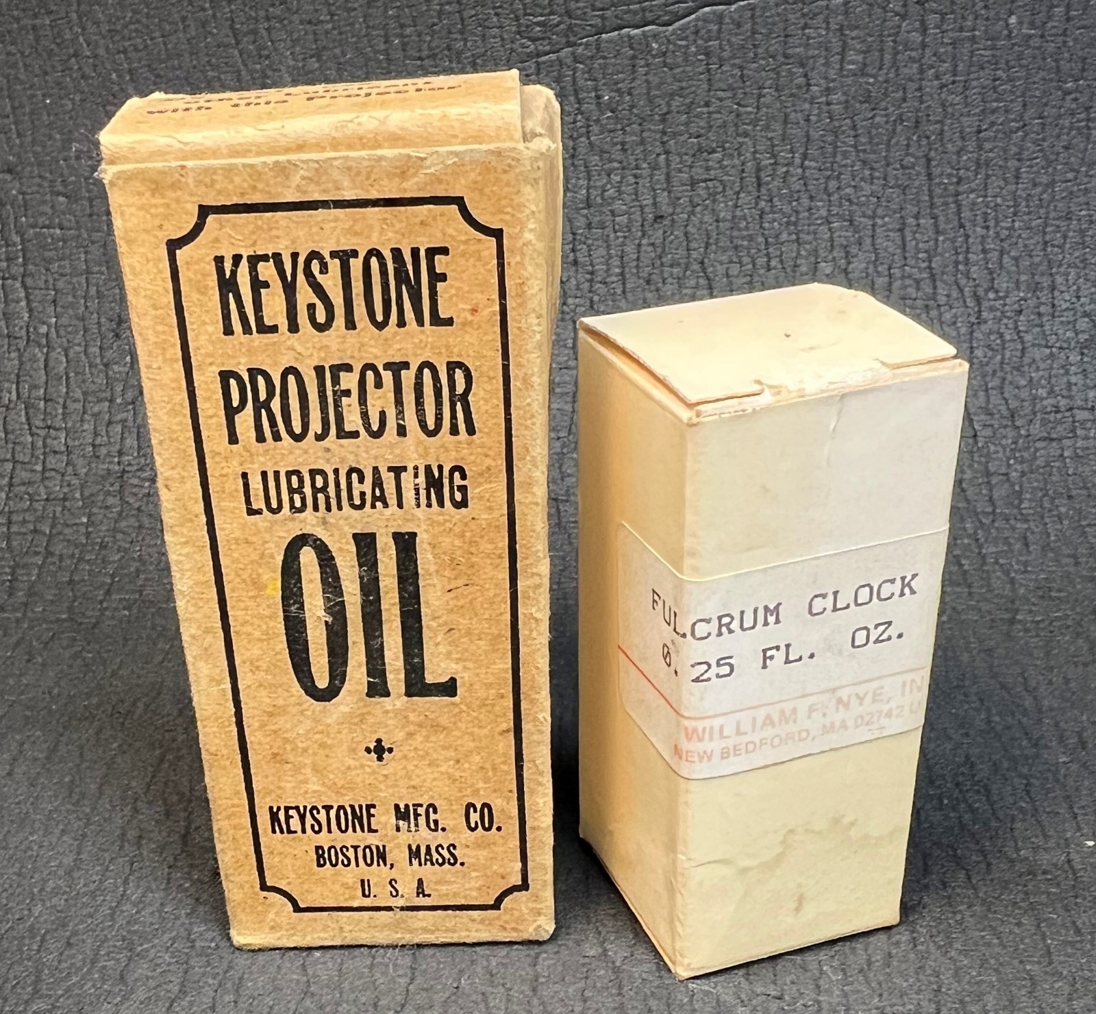 Vintage Keystone Lubricating Oil & William F. Nye Inc. Fulcrum Clock Oil