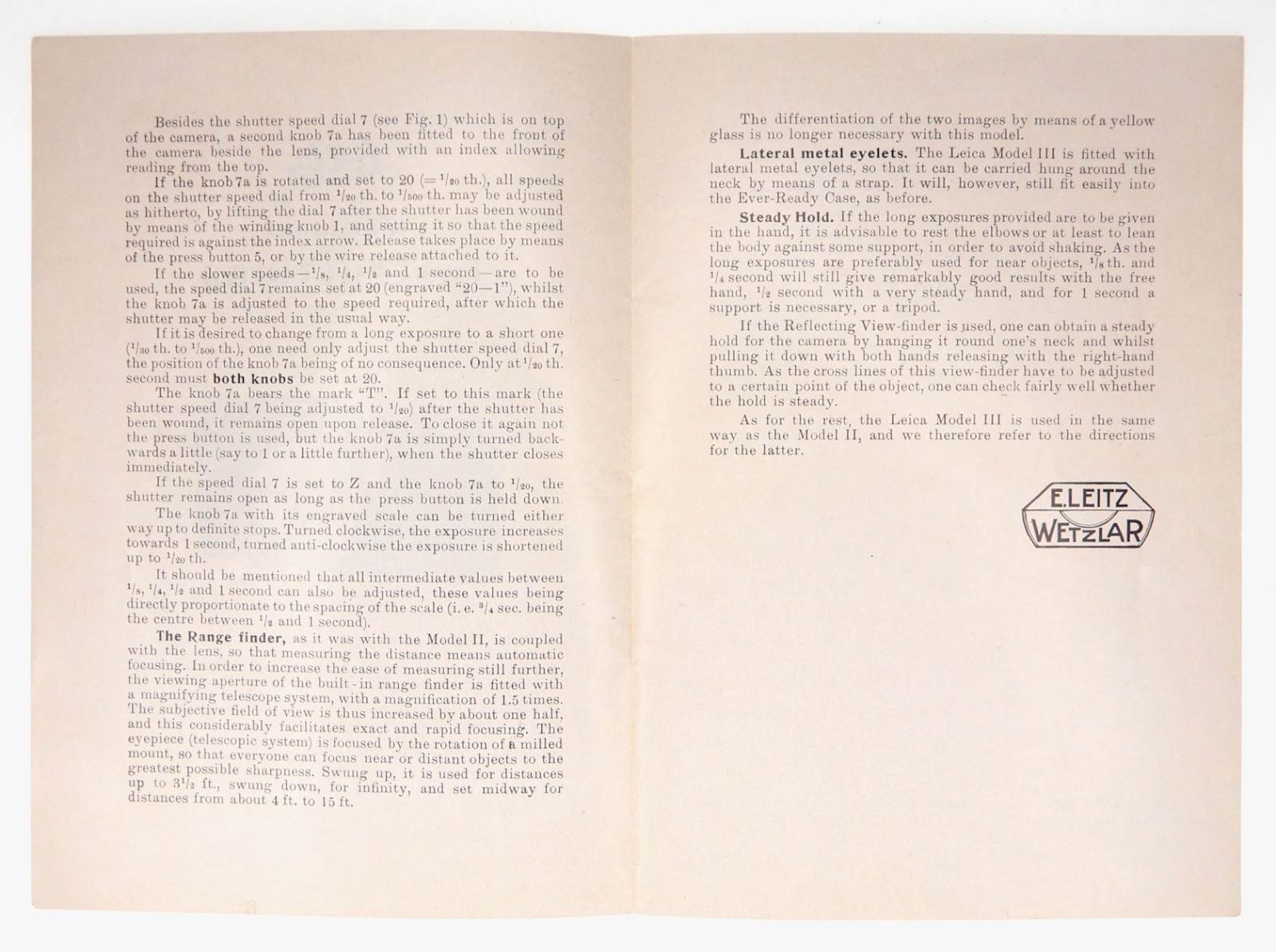 Leica III Model F Additional Instructions 1933 #2