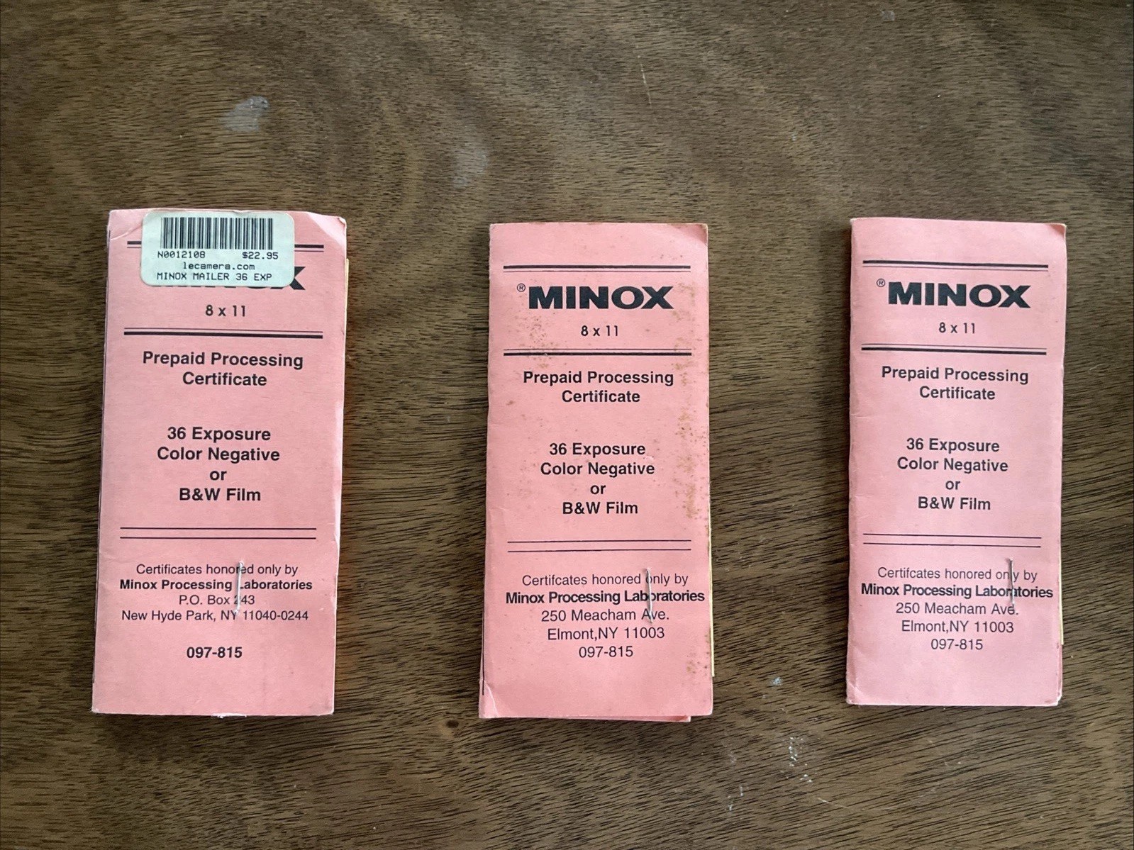 MINOX PREPAID MAILER FOR 36 EXPOSURE FILM, SOLD FOR DISPLAY PURPOSES