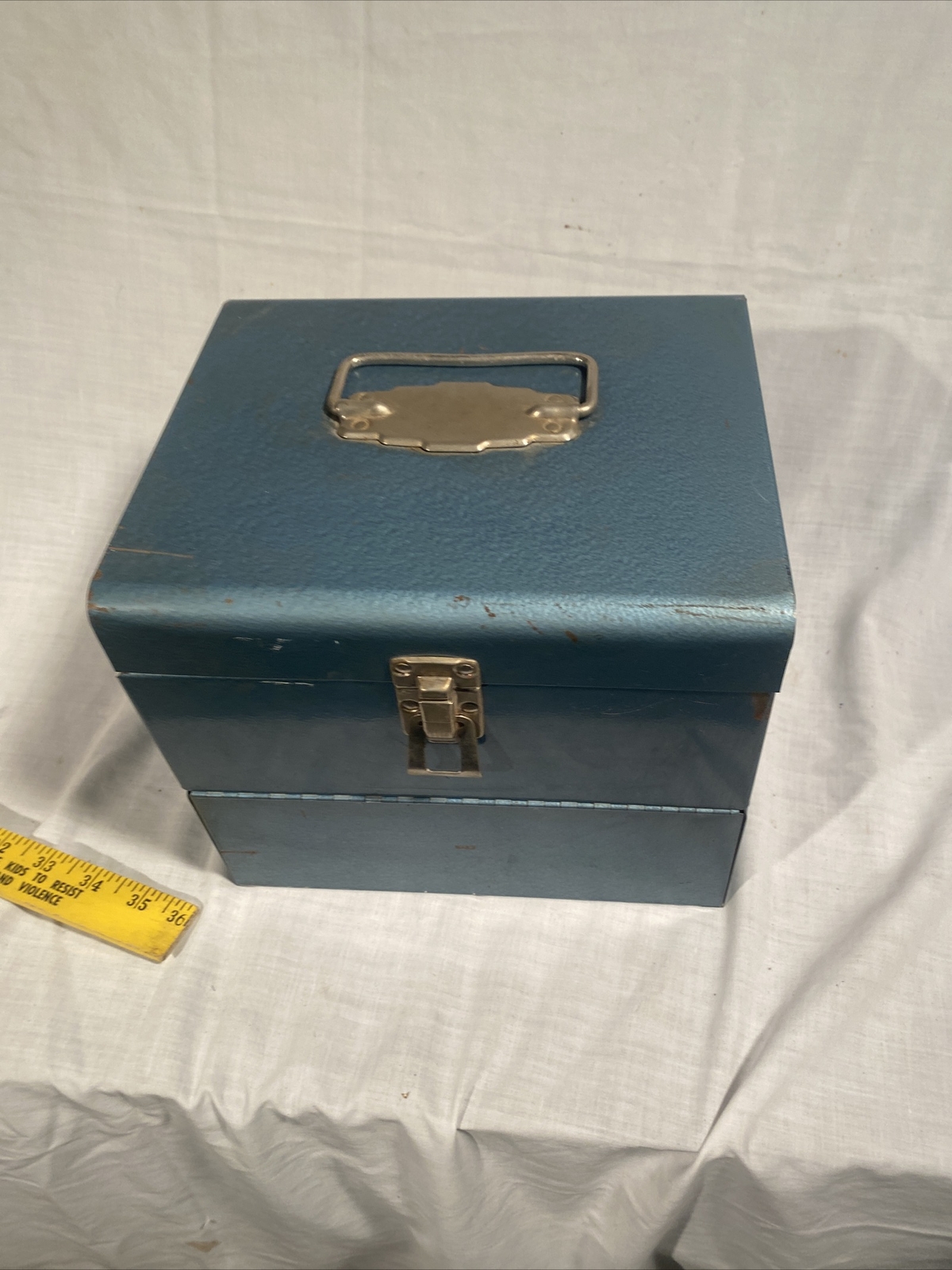 VINTAGE Metal Reel Storage Film Case Box For Film Reel Canisters 12 Slots Blue