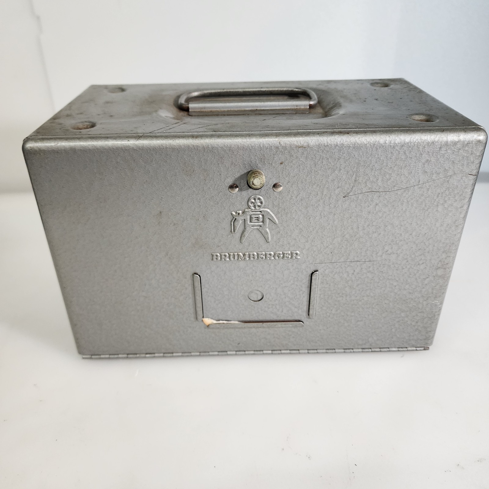 Vintage 50s 60s Brumberger Dark Room Roll Top Film Hammertone Storage Box