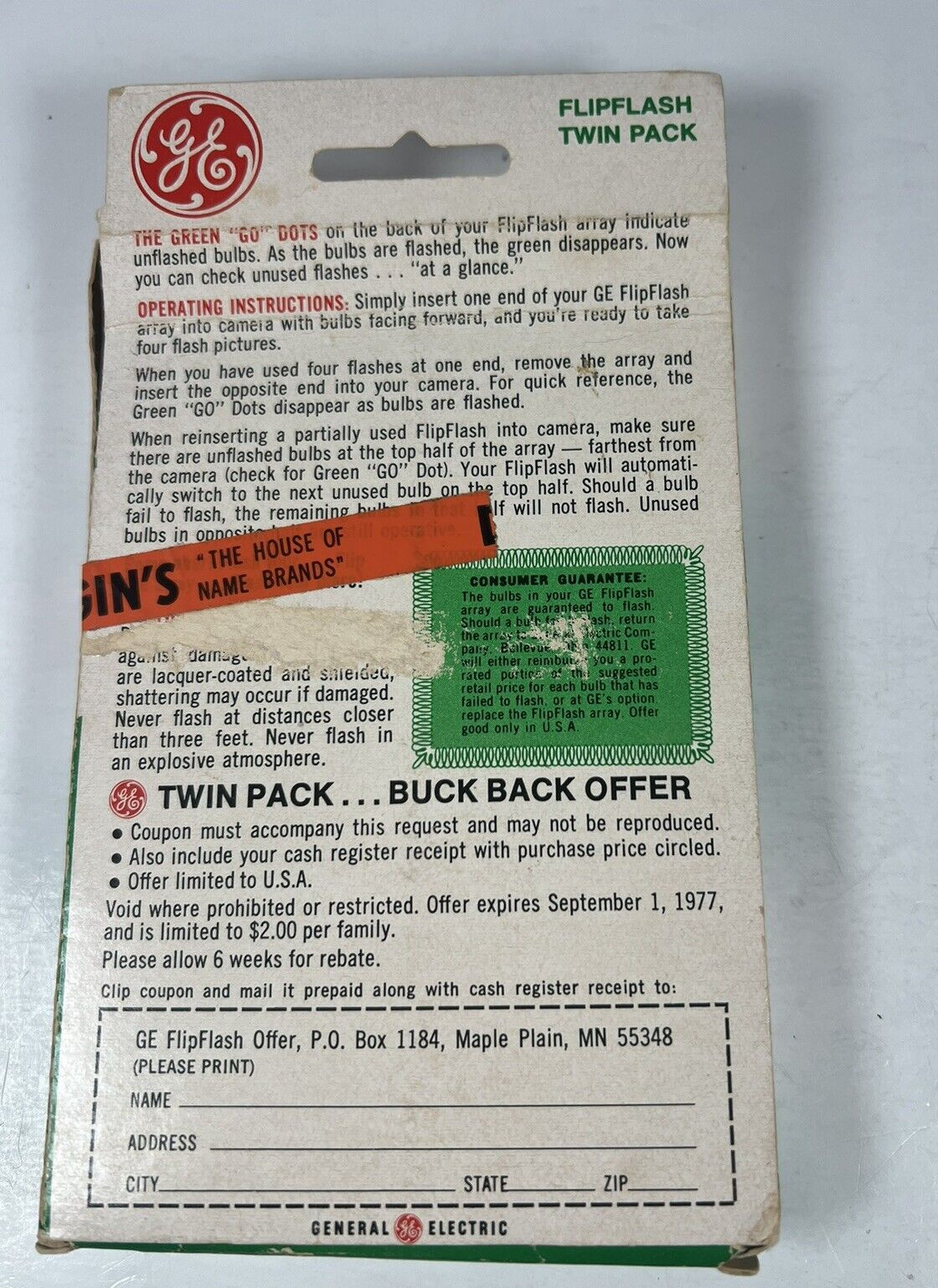 Vintage GE Flip Flash Twin Pack Original Packaging 16 Flashes Green Dot NOS