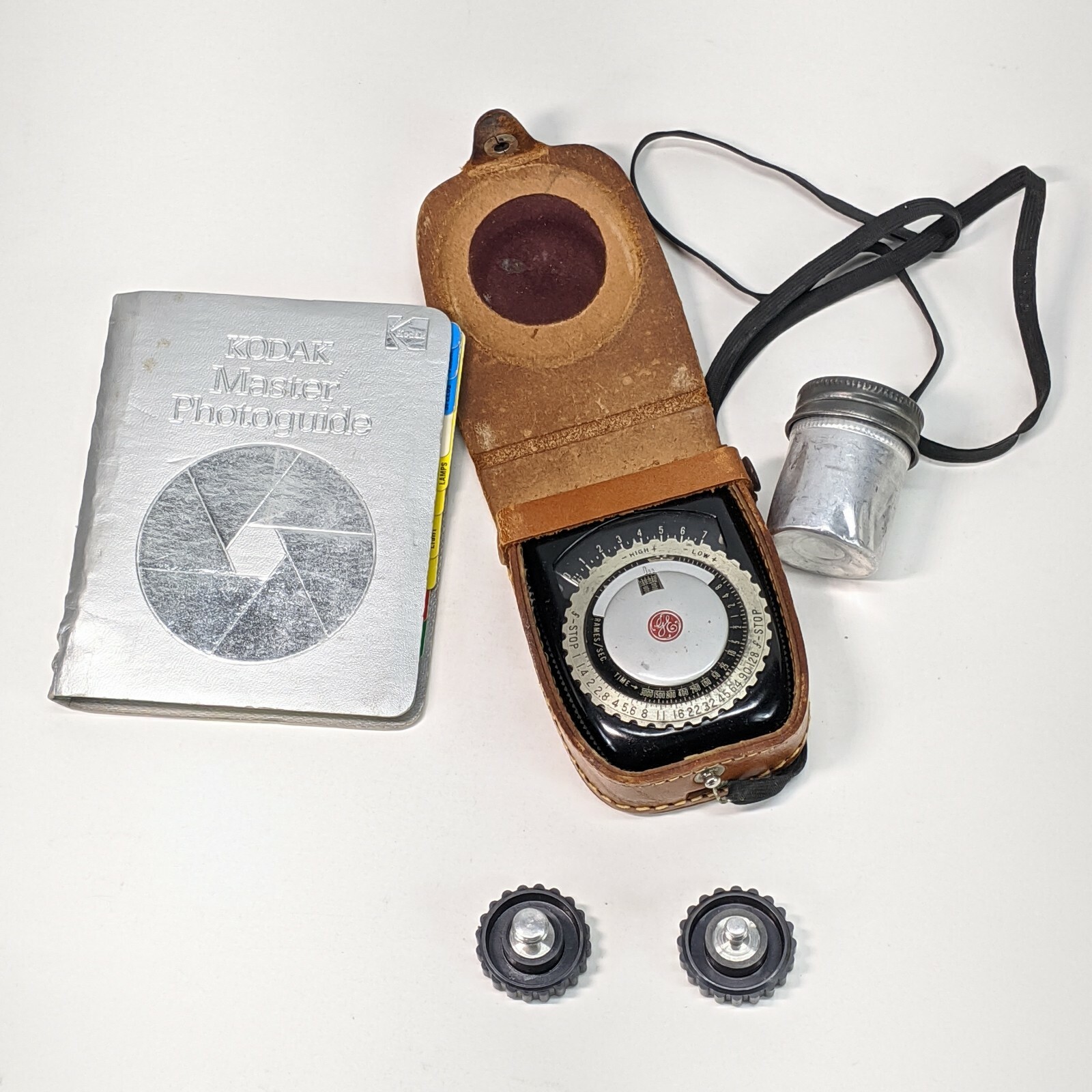 Lot Of Vintage Film Camera Accessories Kodak GE Meter Aluminum Film Cannister