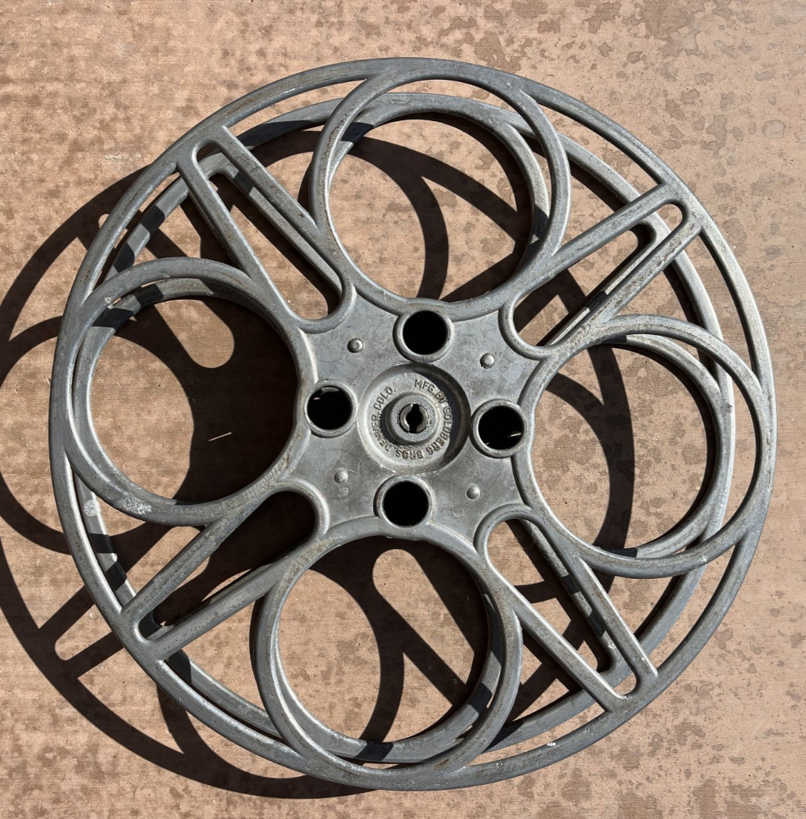 Vintage Goldberg Bros. 15″ Movie Reel 4 holes – Denver Co. Cast Aluminum