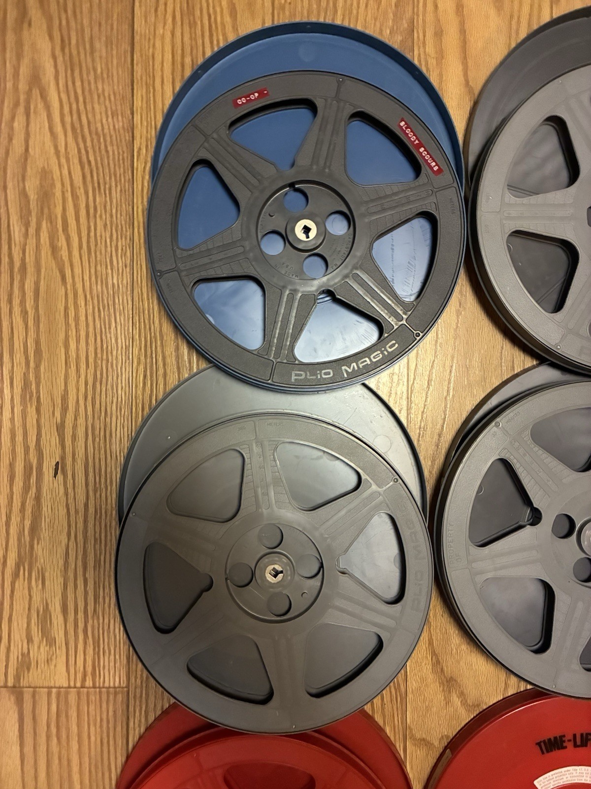 Lot Of 10 Film Reels & Cans 12.5”steel Plastic Plio Magic Goldberg Brothers NICE