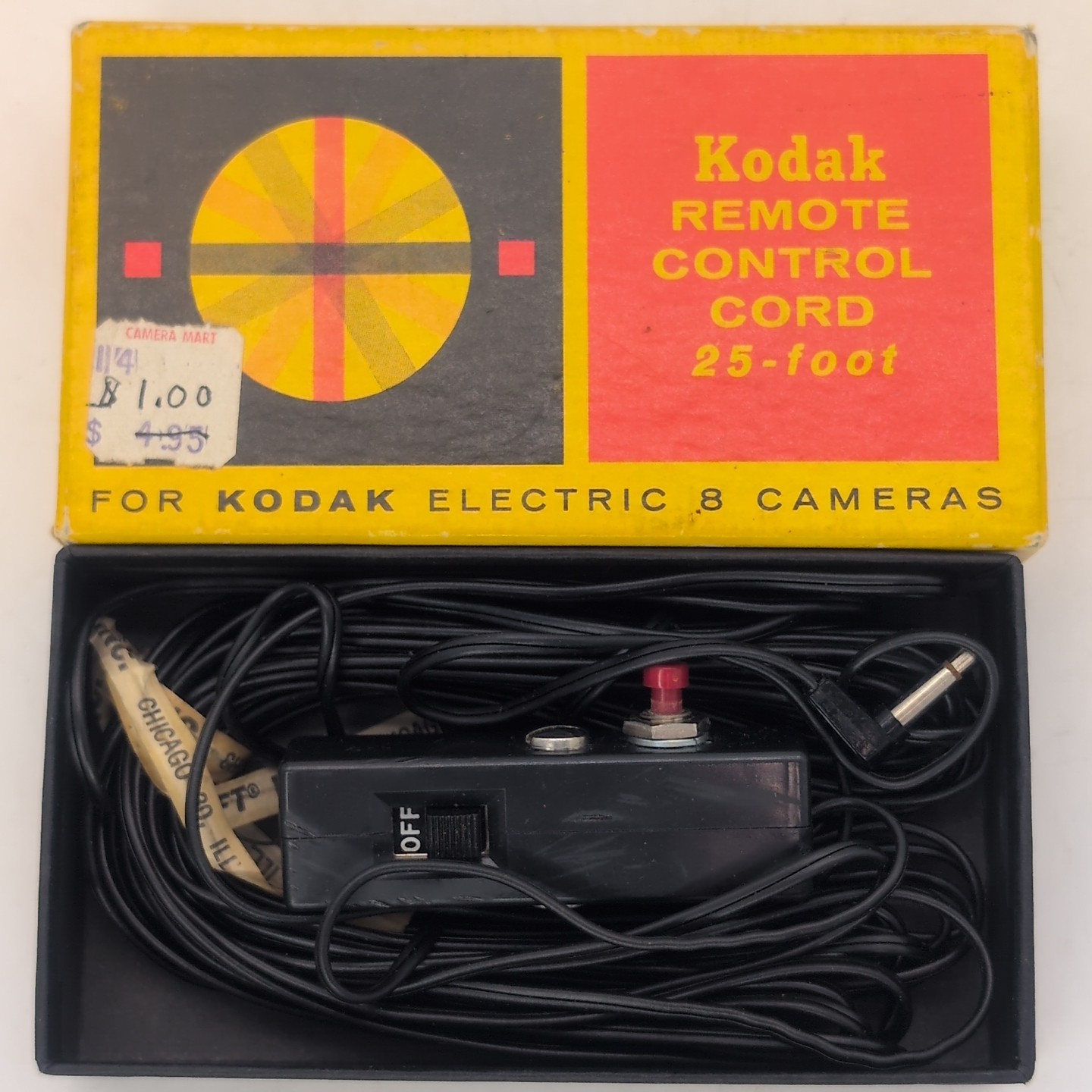 Kodak Remote Control Cord D351, 25 Foot, for Electric 8 Camera Original Box Vtg