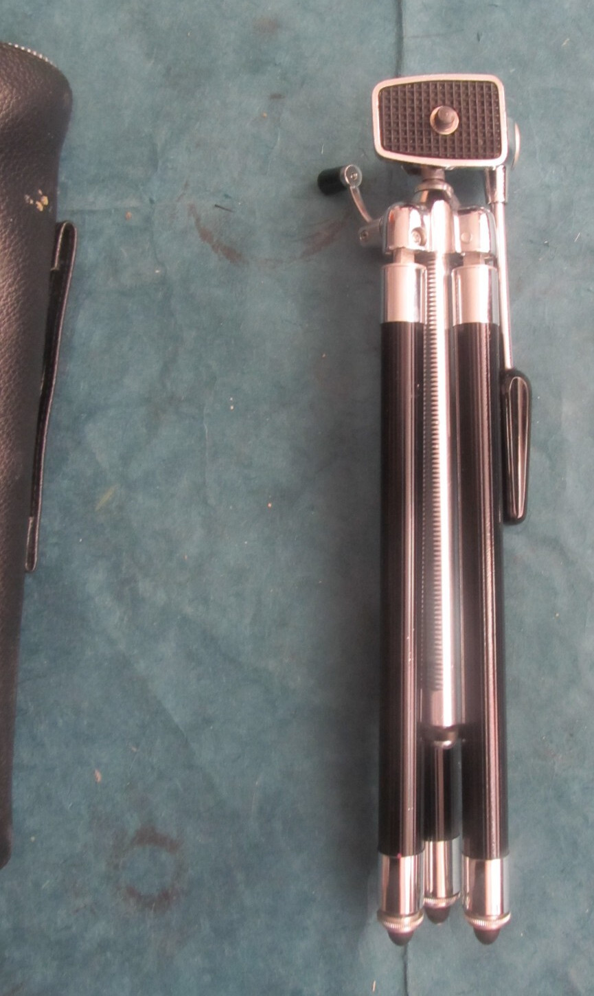 Vintage black mini travel tripod for camera with carry bag