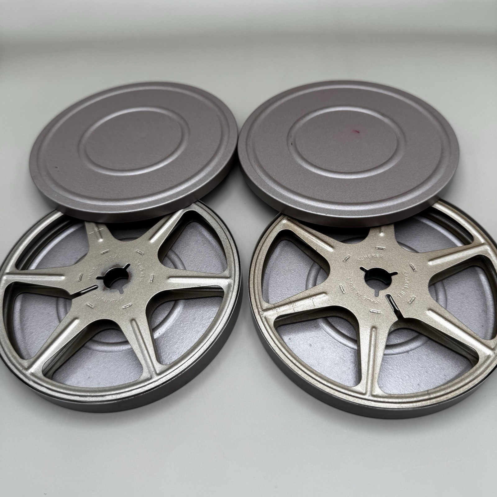 LOT OF 2 SCHERER 8mm film 5″ Reels With Cans