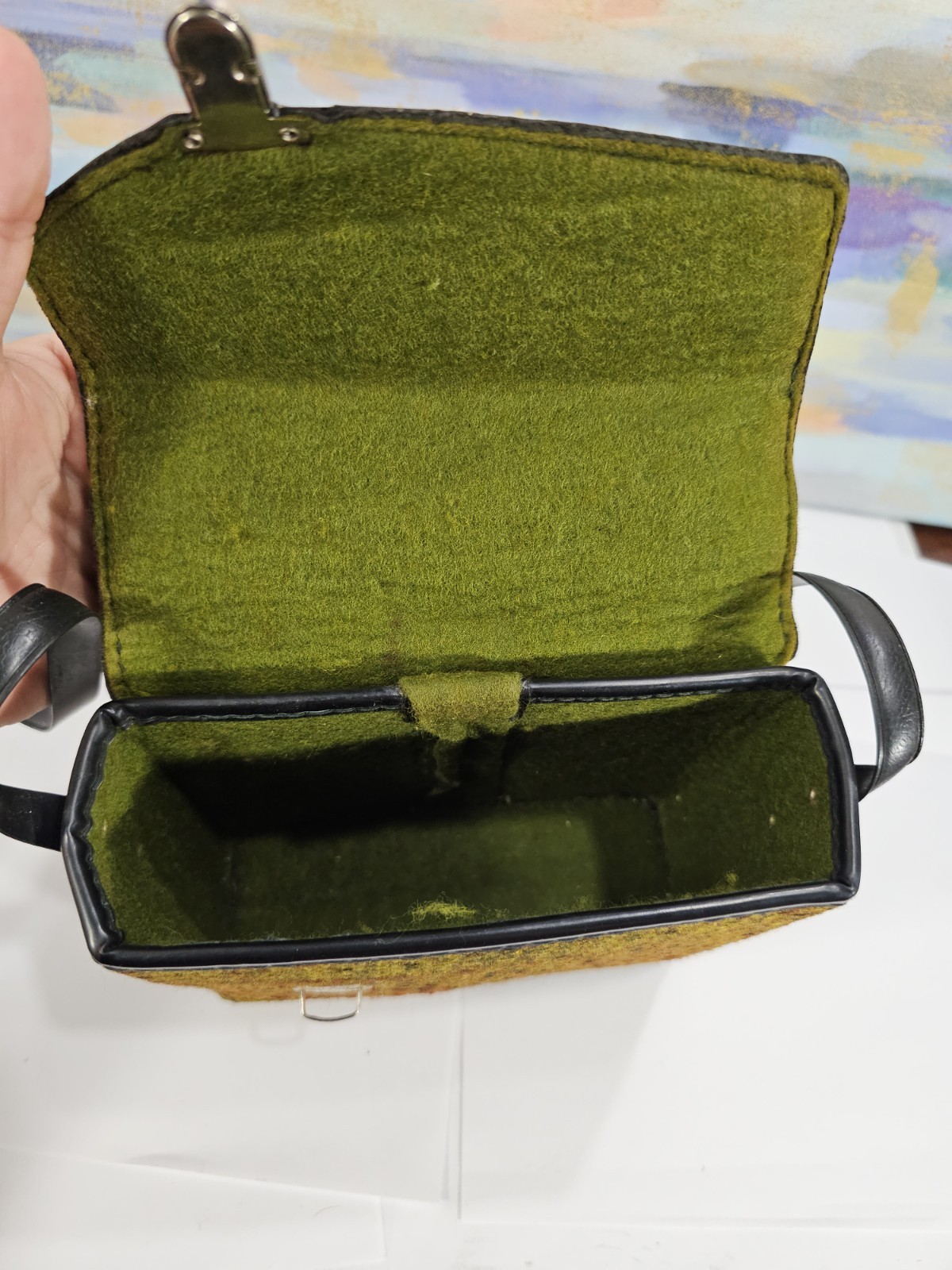 Vintage Brown Tweed Weave Shoulder Small Camera Bag W/clasp