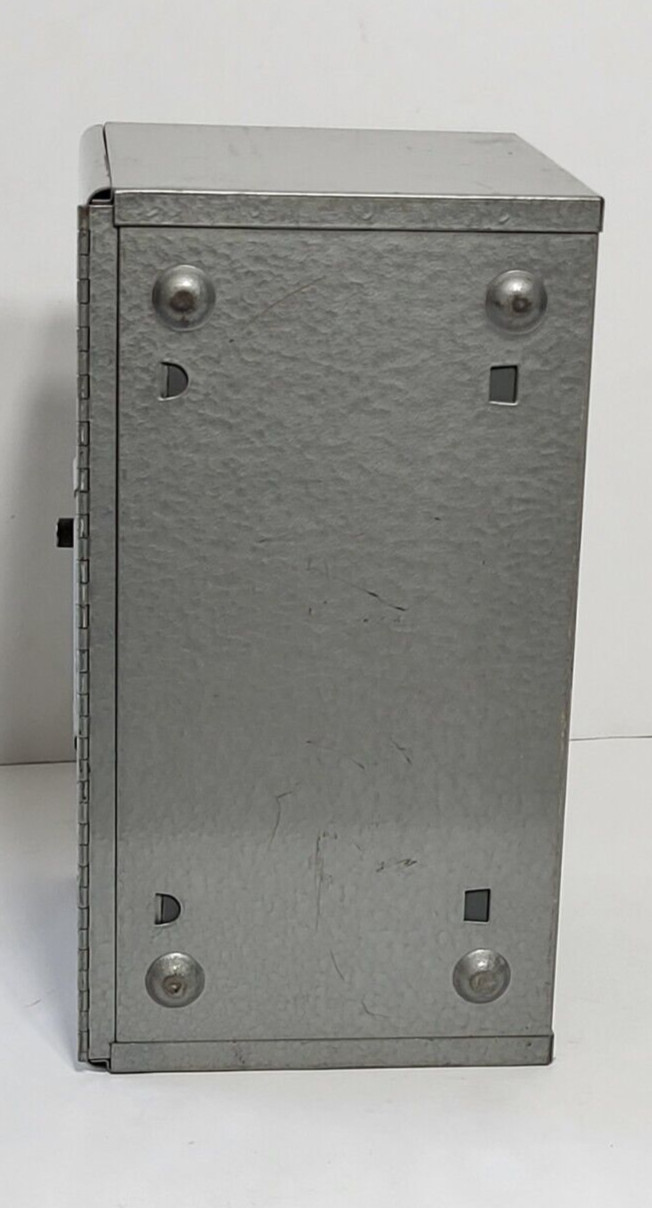Vtg Brumberger 8 mm metal reel holder case storage bin 1950 mid century 12 Rolls