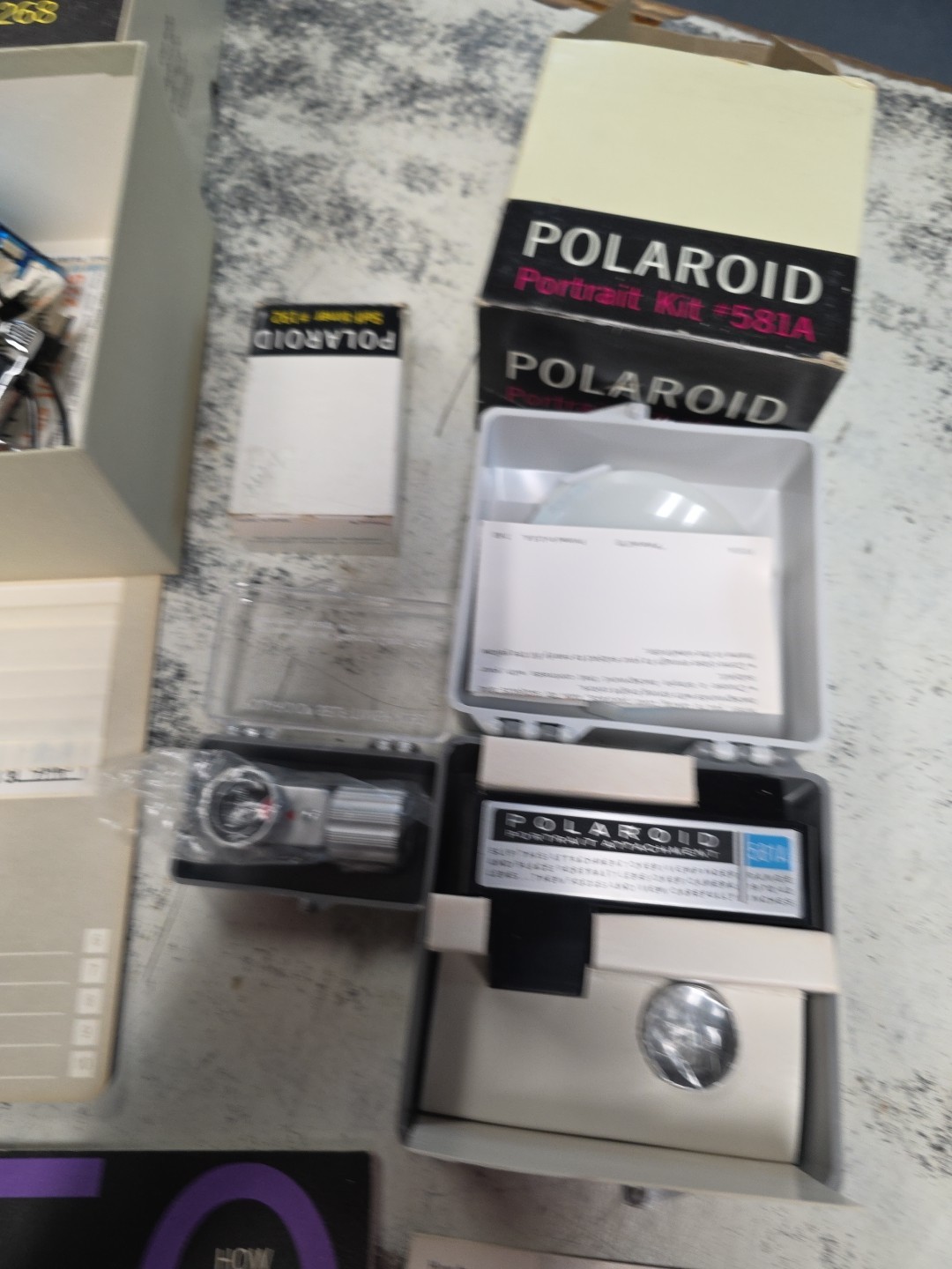 Polaroid 350 BOOK kit 581A flash 268 self timer 192 and accessory LOT No Camera