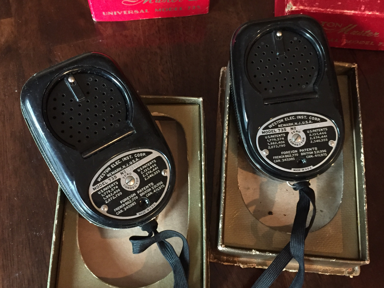 Two Vintage Weston Master II Exposure Model 735 Camera Light Meters IOB