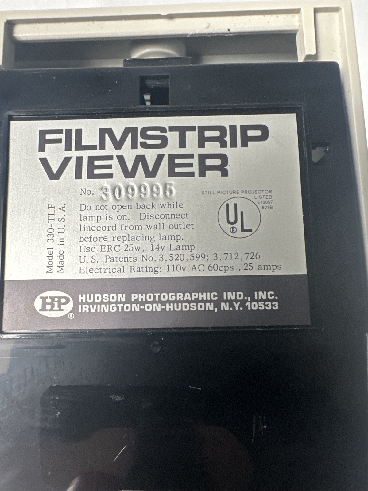 Hudson Photographic Filmstrip Viewer Model 330-TLF Tested Working Made In USA