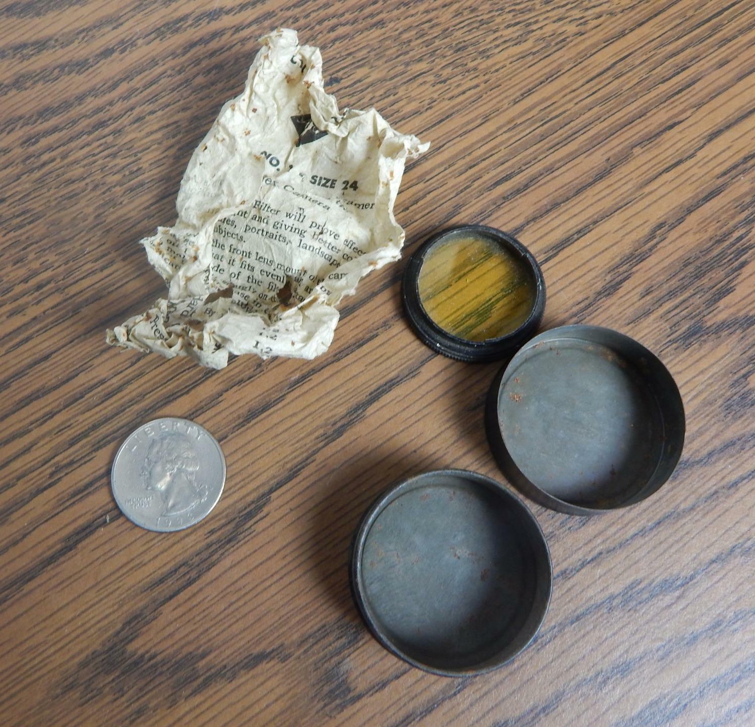 VTG AGFA Ansco 25.8mm Lt Yellow Filter w/Original Metal Tin EUC / FREE SHIPPING