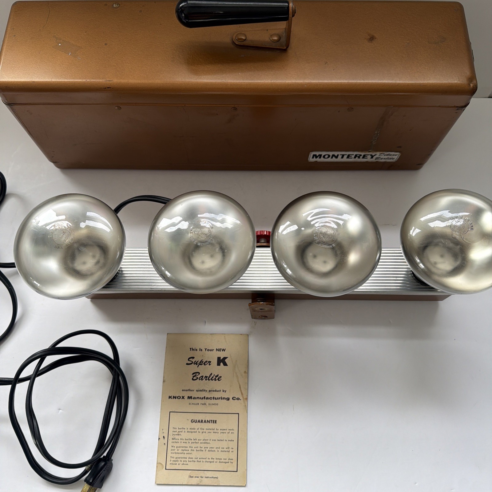 Vtg Monterey Movie Photography Bar Light w/ Metal Case 4 Bulb Lighting Barlite