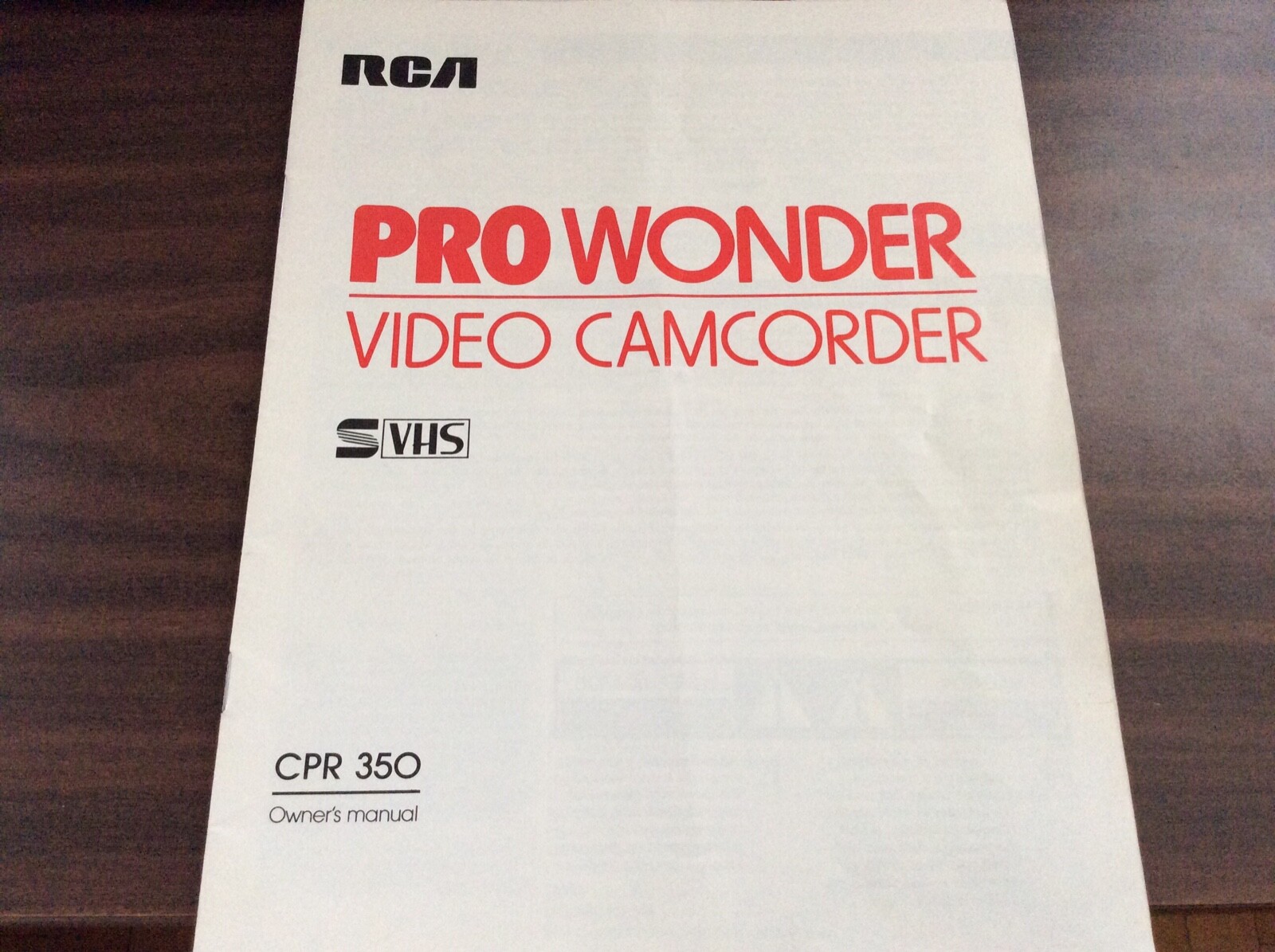 RCA Video Camcorder CPR350 Original Owner’s Manual