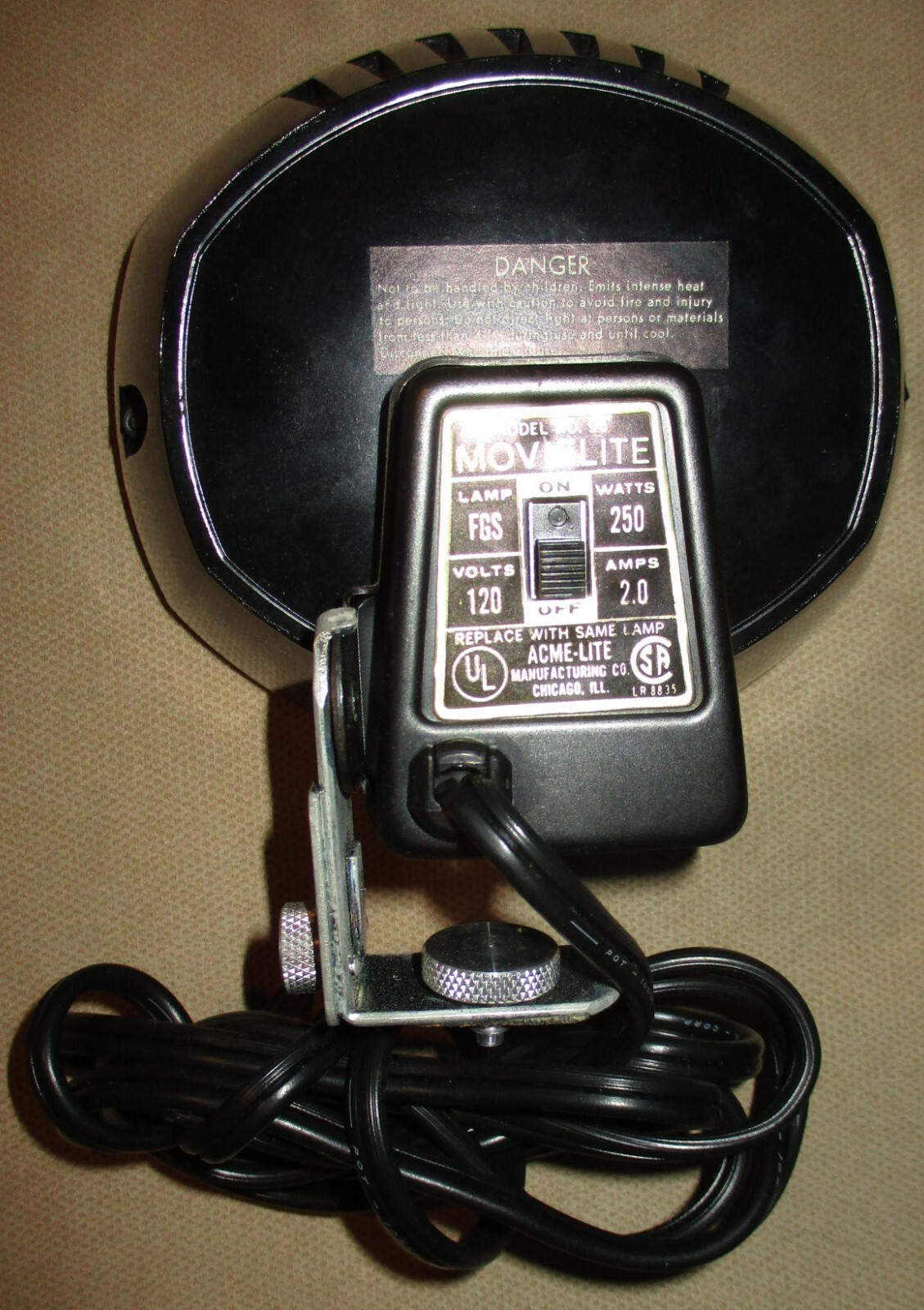 Vintage Acme-Lite Cameralite Camera Photo Shoot Light Top Mount #96, Not Working