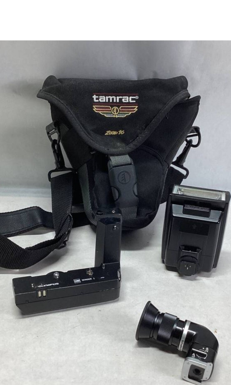 Lot mixed camera accessories Olympus Flash Winder Varimagini Finder Tamrac Case