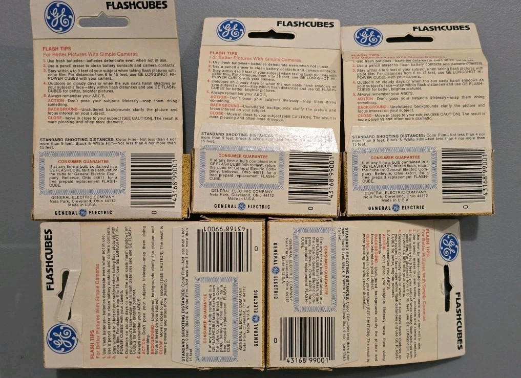 Lot of 5 Vintage General Electric GE Flashcubes New Old Stock 3 Cubes Per Pack