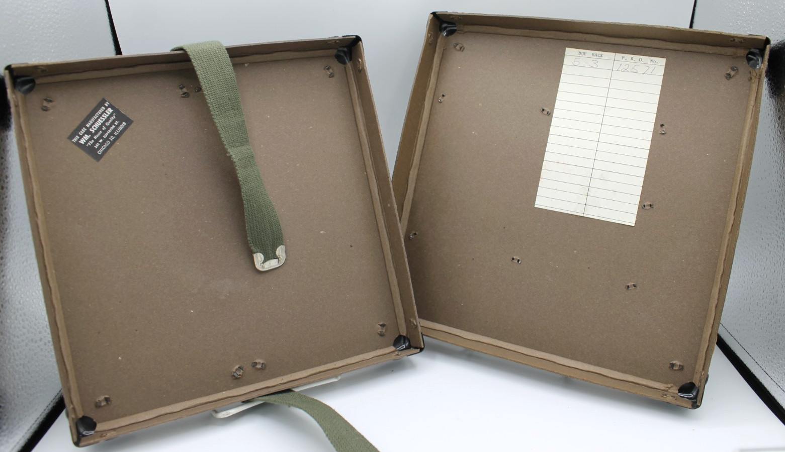 Vintage Film Reel Shipping Box – mfg. WM Schuessler – Fiberboard w/ Strap