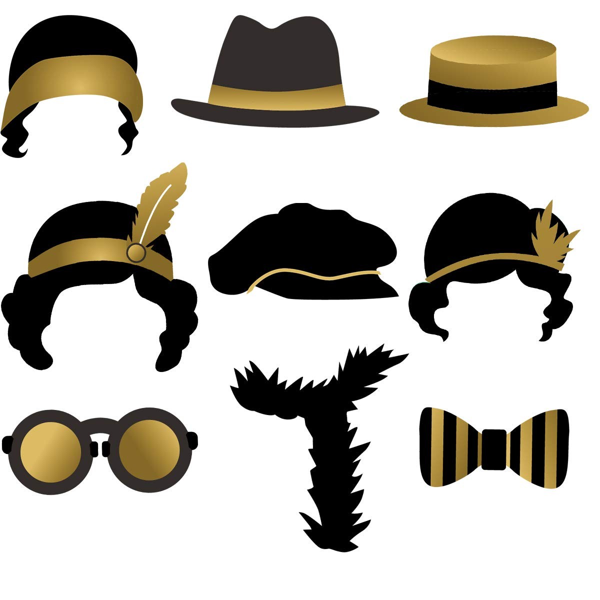 Roaring 1920’s Party Photo Booth Props 42pcs, Twenties Jazz 1920s Gold