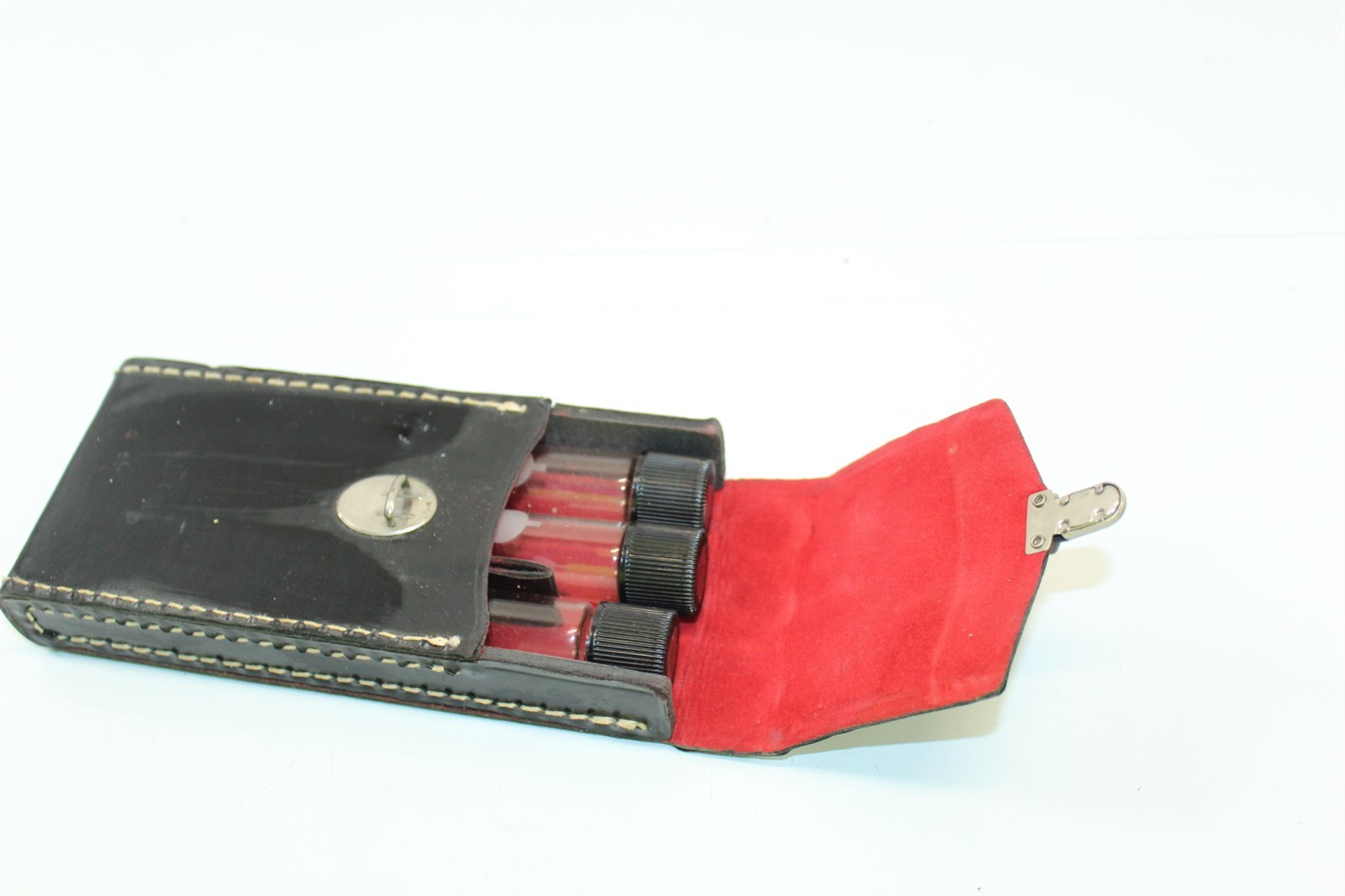 Vintage Photo Test Tubes In Black Leather Pouch Screw On Caps 3 Count Tubes