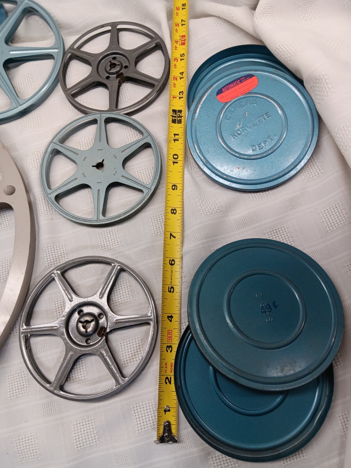 Vintage Lot Metal Film Reels Canister Compco,Tower,Korvette 5 in. To 15 in. Size