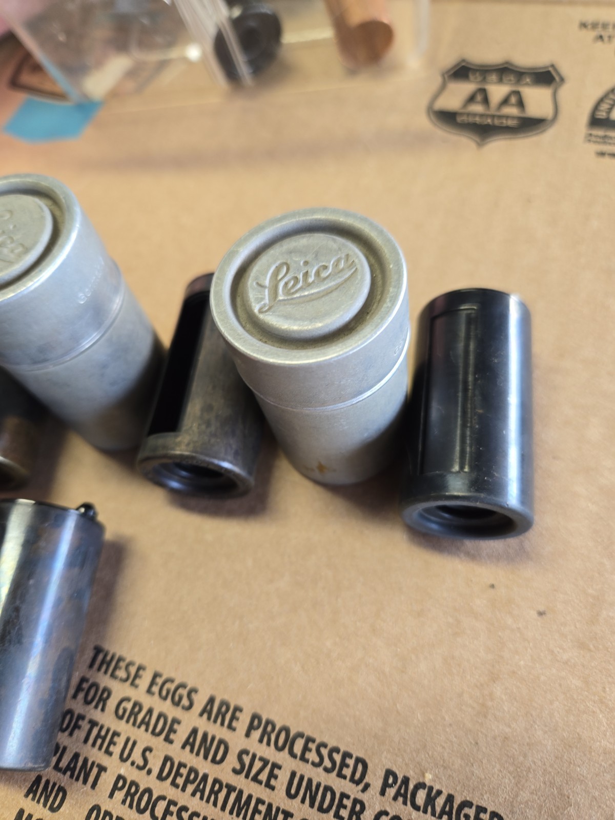 4 Vintage Leica Leitz Reloadable Z Brass 35mm Film Spool Cassette +Canister Lot