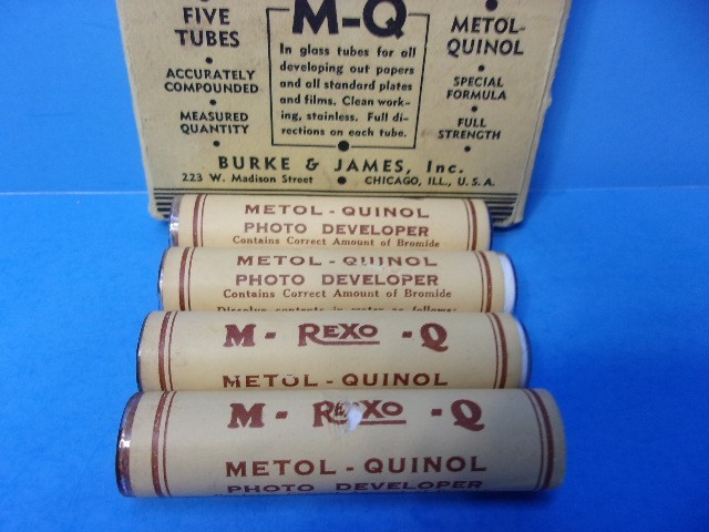 Antique Lot of 4 Boxes of Developing Powders Glass Tubes Photography Supplies