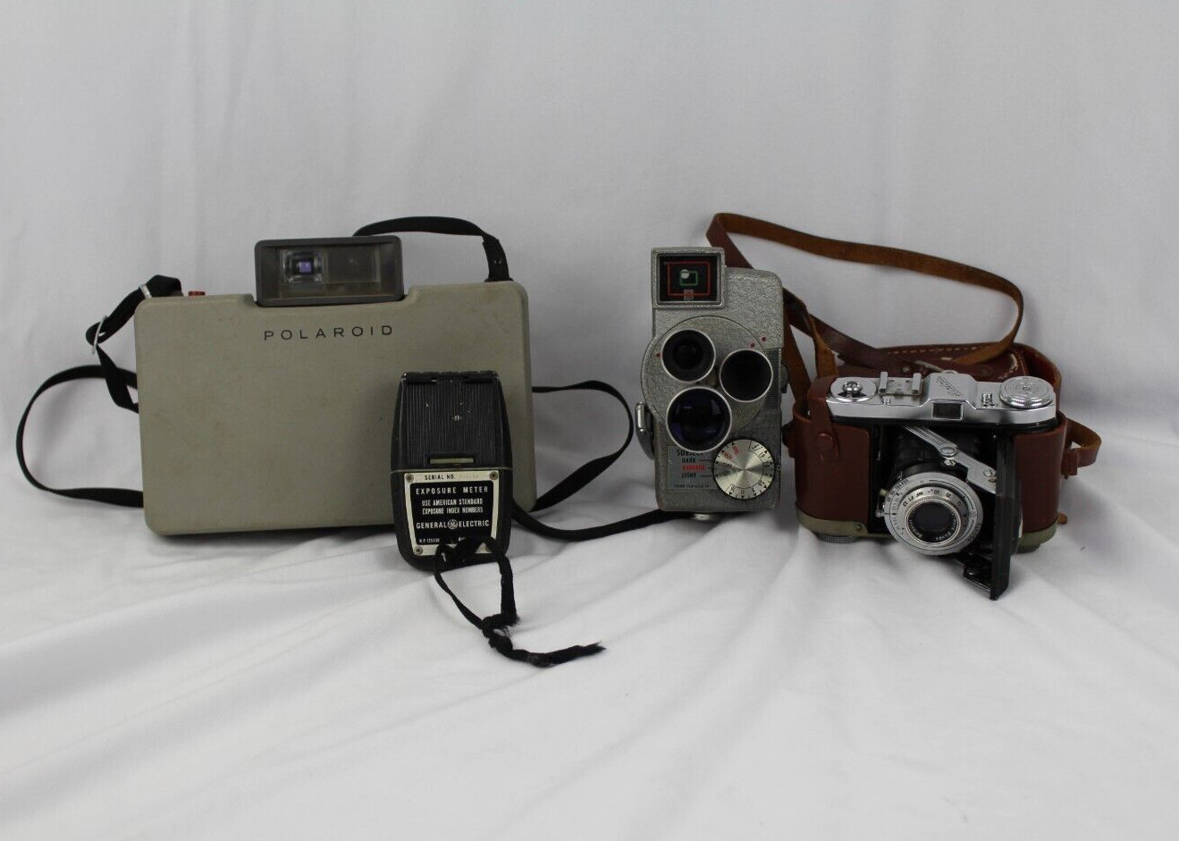 Lot of 3 Vintage Polaroid Wollensak Pronto Cameras Land Reel to Reel Light Meter