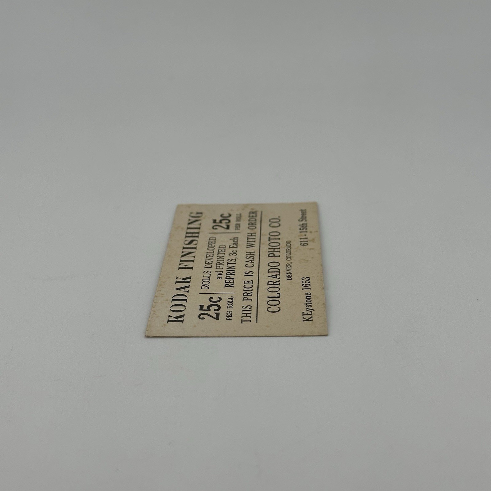 Vintage Kodak Finishing Colorado Photo Co Keystone 1653 .25 Per Roll Promo Ad