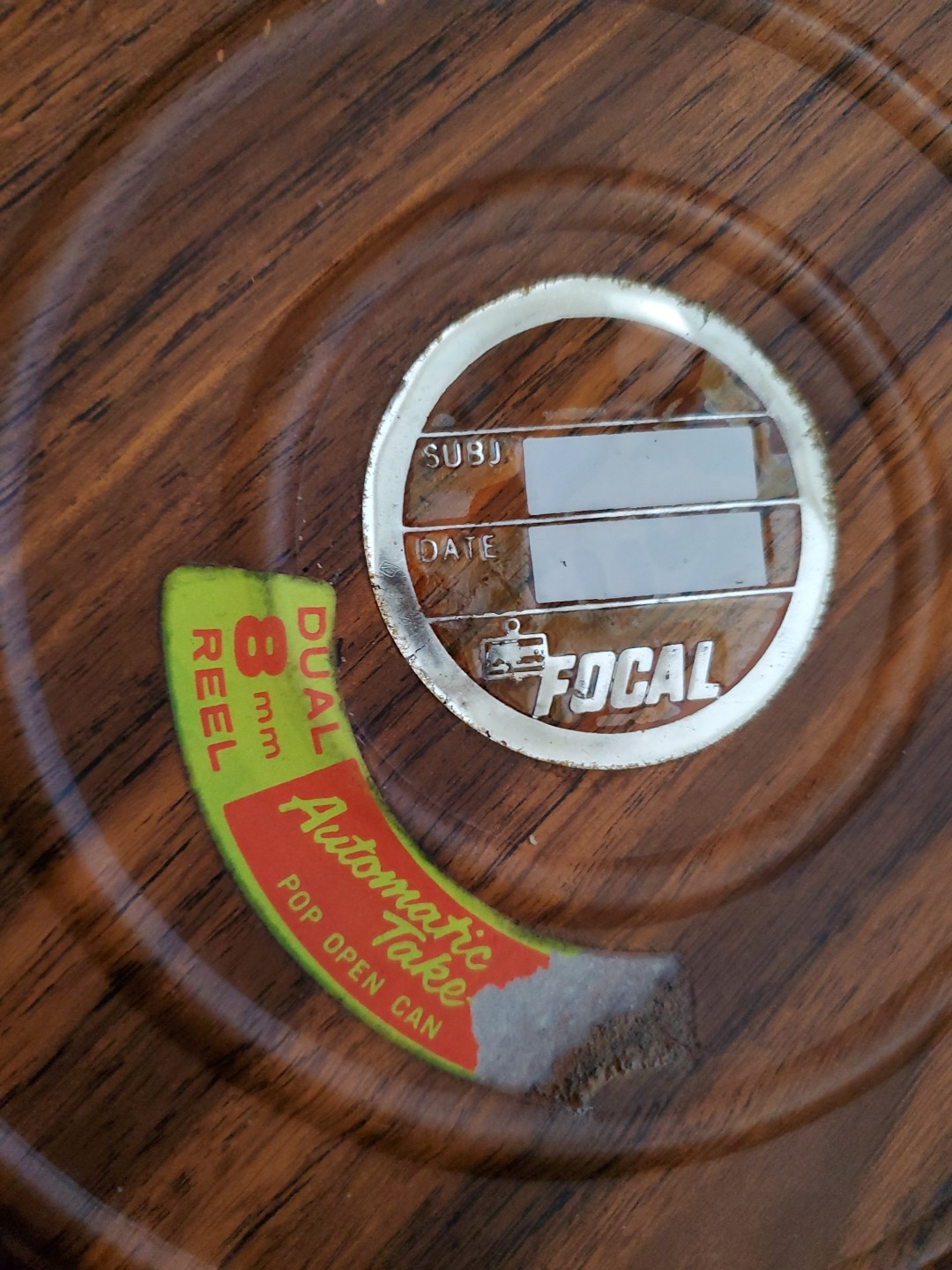 KMart Focal Film Reel and Tin Metal 8MM-400ft- Wood Grain Look Cover USA