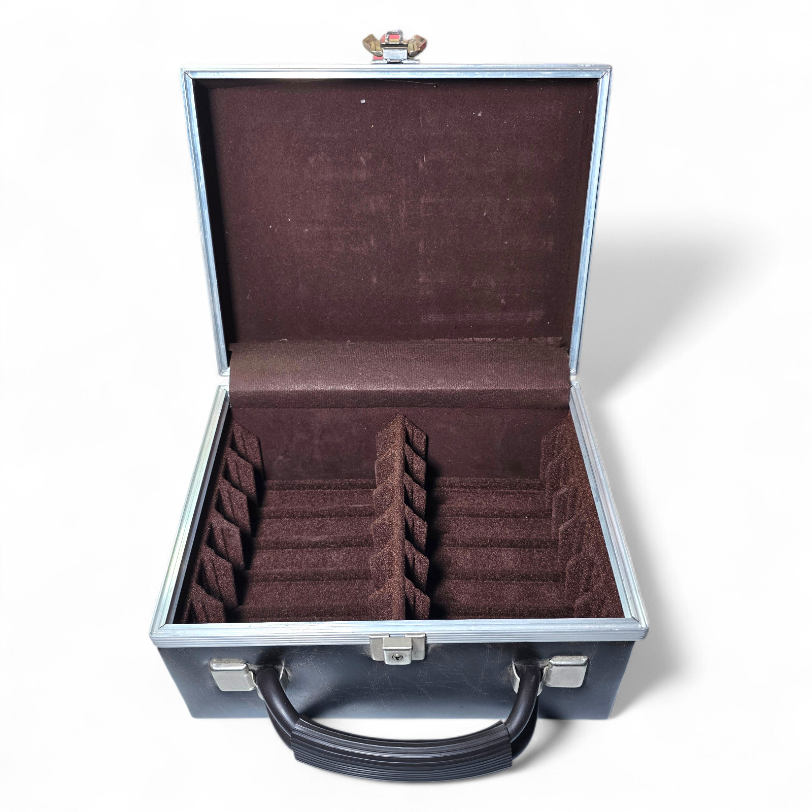 VTG Brown Vinyl Film Reel Storage Case w/ 12 Slots, Foam Inserts & Locking Clasp