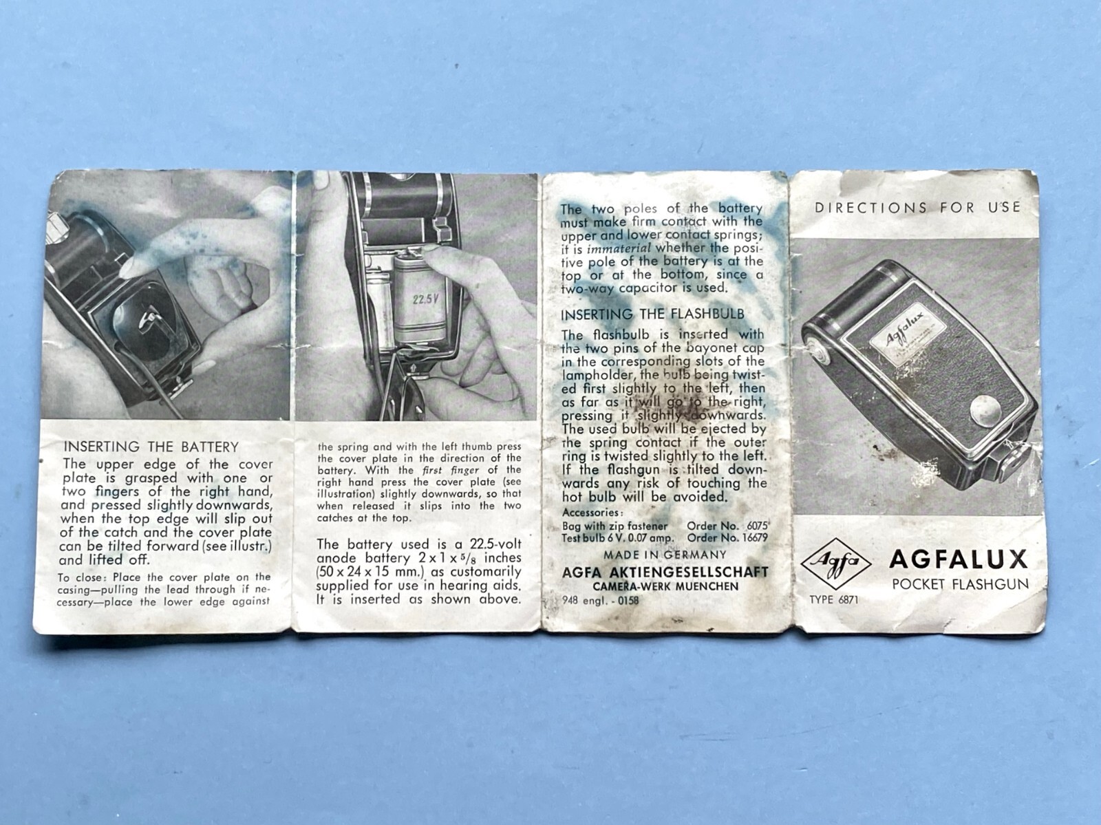 Vintage Agfa Agfafux Type 6871 German Pocket Flashgun w/ instructions &case