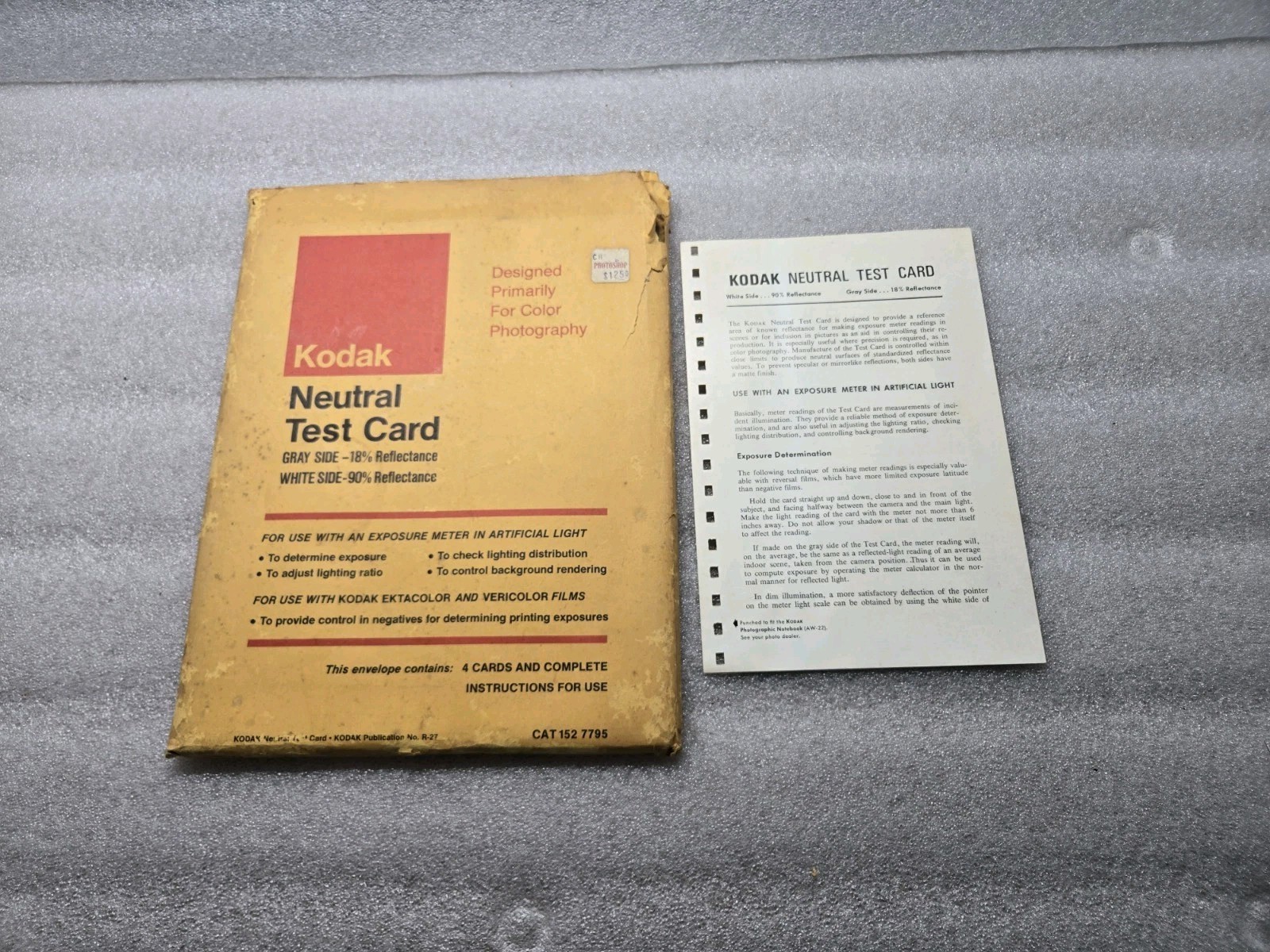 Vintage 1974 Kodak Neutral Test Card Cat 152 7995 4 Card & Complete Instructions