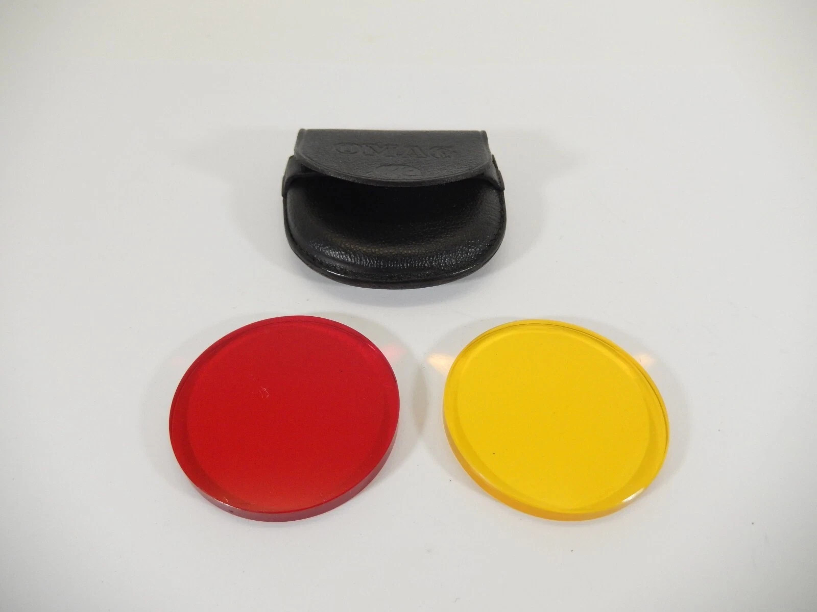 VINTAGE OMAG SERIES VII 50MM RED & YELLOW GLASS DROP-IN FILTERS & CASE