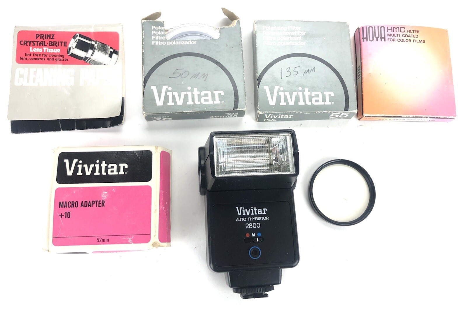 Vtg Camera Accessories Lot Filters Macro Adapter And Flash Hoya Vivitar