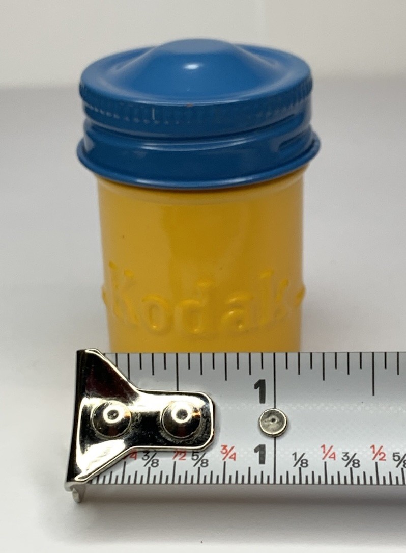 VTG Kodak Empty Metal 35mm Film Canister Yellow w/Blue Screw Top for Ektachrome