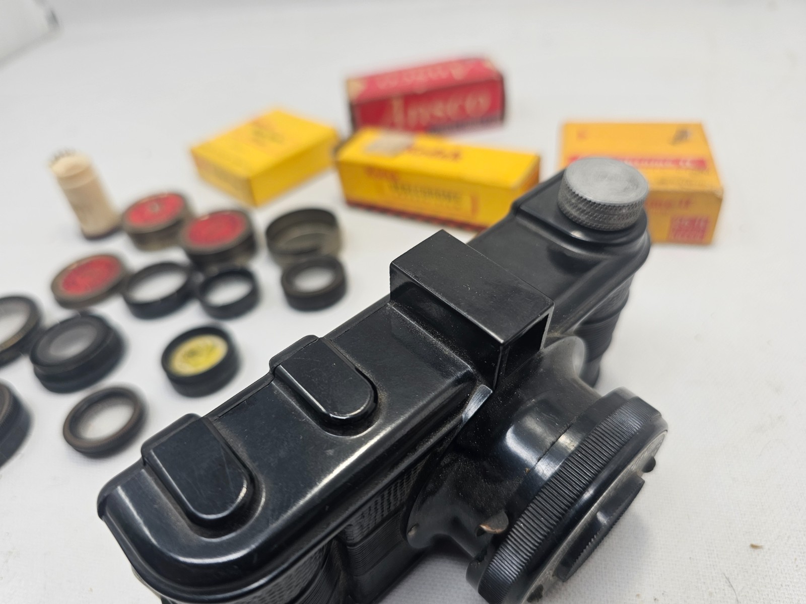 Vintage Pickwik 50mm Graf Lens Bakelite Camera Lot Kodak Filters Ansco Film