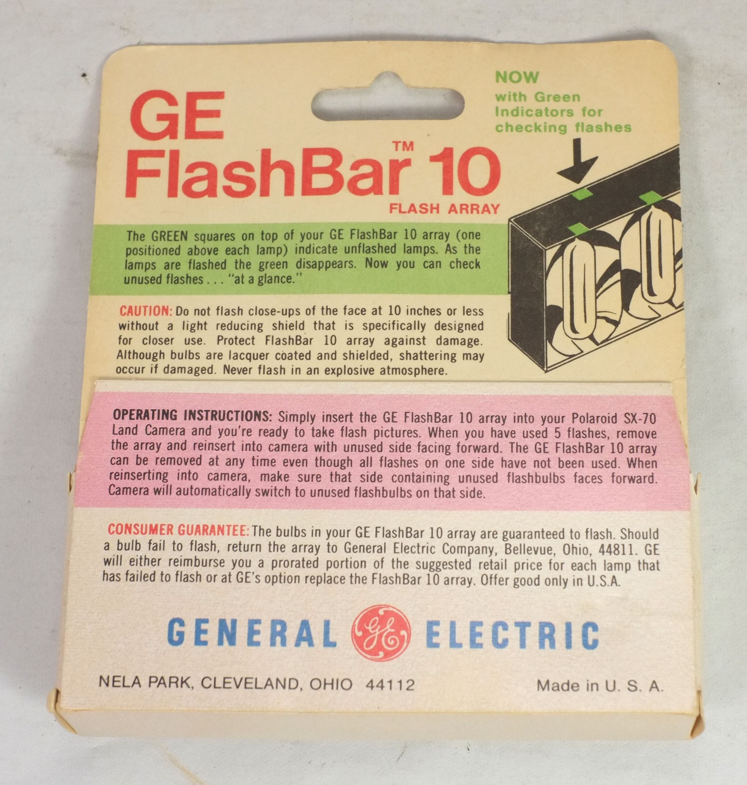 1 Vintage GE Flash Bar Bulb for Polaroid SX-70 Camera FlashBar